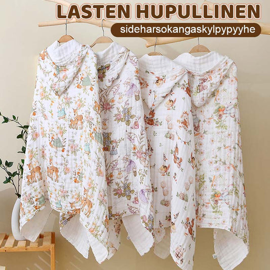 Lasten hupullinen sideharsokangaskylpypyyhe