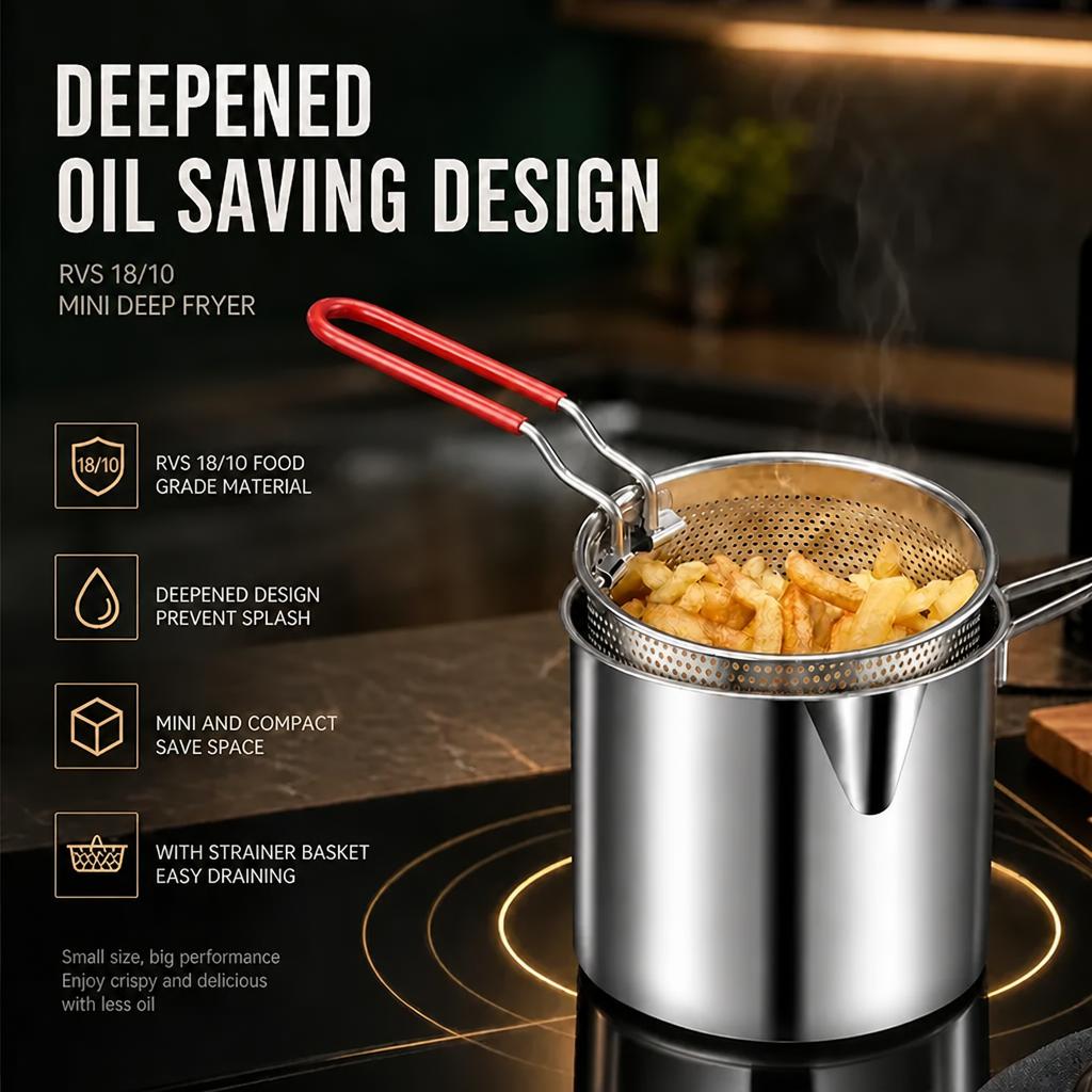 🍤 Slimme Mini Frituurpan met Zeefmand – 70% Minder Olie, 100% Krokant!