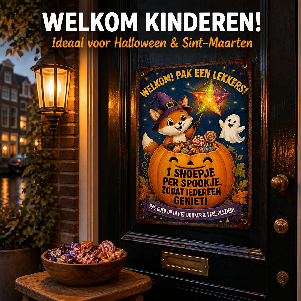 🍬 Zorgeloos De Deur Uit" Snoep Bordje | Voor Halloween & Sint-Maarten 🎃