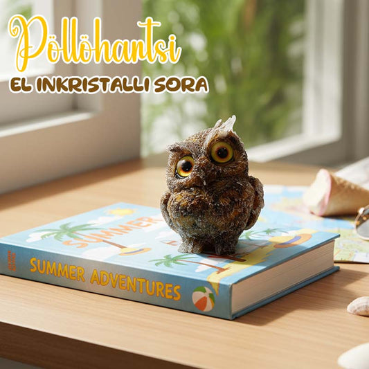 🦉 Käsintehty Pöllöhartsi Koriste Kristallisoralla - Viisauden Symboli Kotiin