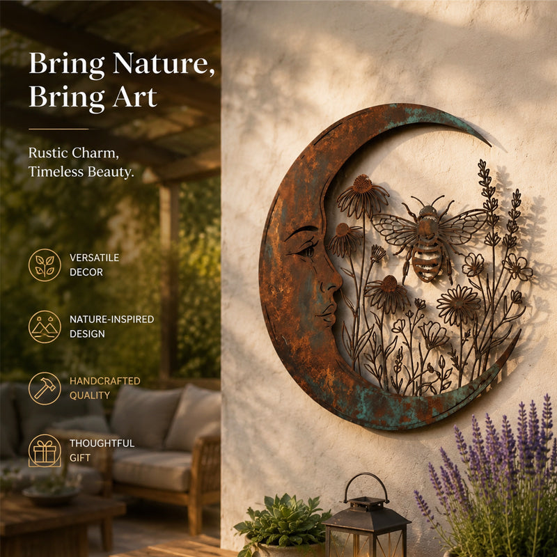 🐝 Creëer Je Eigen Dromerige Rustplek: Luxe Moon & Bee Wanddecoratie voor Buiten