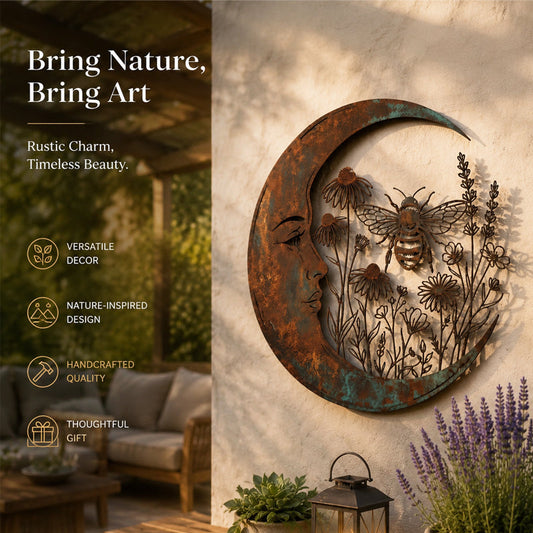 🐝 Creëer Je Eigen Dromerige Rustplek: Luxe Moon & Bee Wanddecoratie voor Buiten