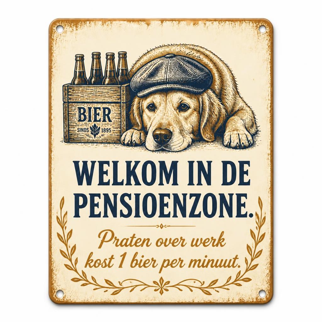 Metalen Bord "Pensioenzone" – Praten Over Werk Kost 1 Bier Per Minuut! 🍺