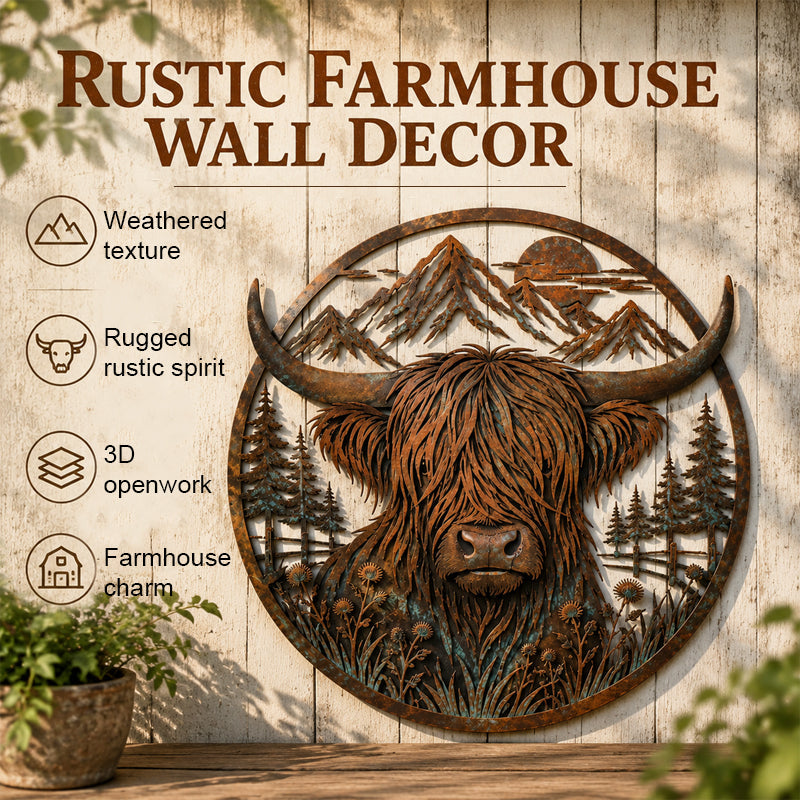 🏔️✨ Robuuste Highland Cow Metalen Wanddecoratie — Sfeer & Karakter in Huis!