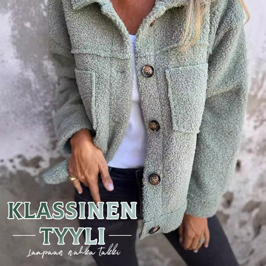 Syksyn ja talven kaulusyksivärinen lampaanvillatakki