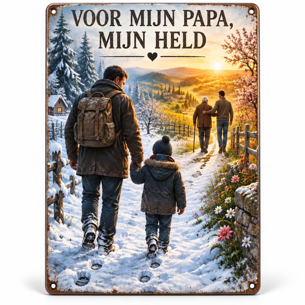 "Voor Mijn Papa, Mijn Held" Metalen Wandbord – Het Most Emotionele Cadeau voor Papa! ❤️