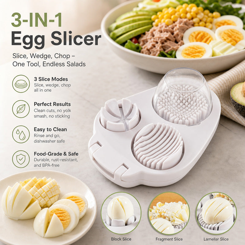 🍳 Nooit meer kruimelig eigeel! De 3-in-1 eiersnijder voor perfecte plakjes & blokjes ✨