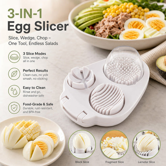 🍳 Nooit meer kruimelig eigeel! De 3-in-1 eiersnijder voor perfecte plakjes & blokjes ✨