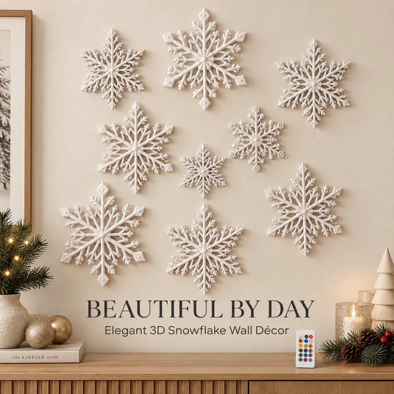 ❄️ Magische 3D Sneeuwvlok LED Wandlamp – Breng Direct Kerstsfeer & Warmte in Huis ✨ (Met Remote)