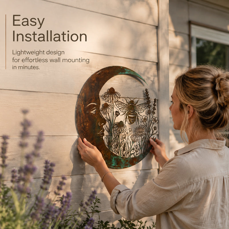 🐝 Creëer Je Eigen Dromerige Rustplek: Luxe Moon & Bee Wanddecoratie voor Buiten