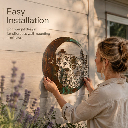 🐝 Creëer Je Eigen Dromerige Rustplek: Luxe Moon & Bee Wanddecoratie voor Buiten