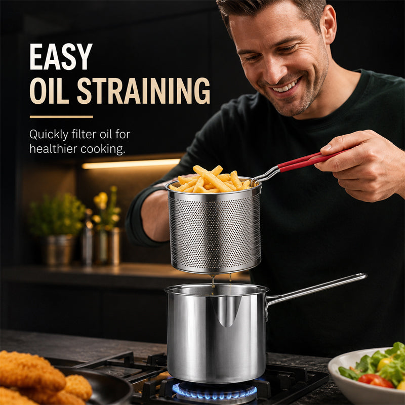 🍤 Slimme Mini Frituurpan met Zeefmand – 70% Minder Olie, 100% Krokant!