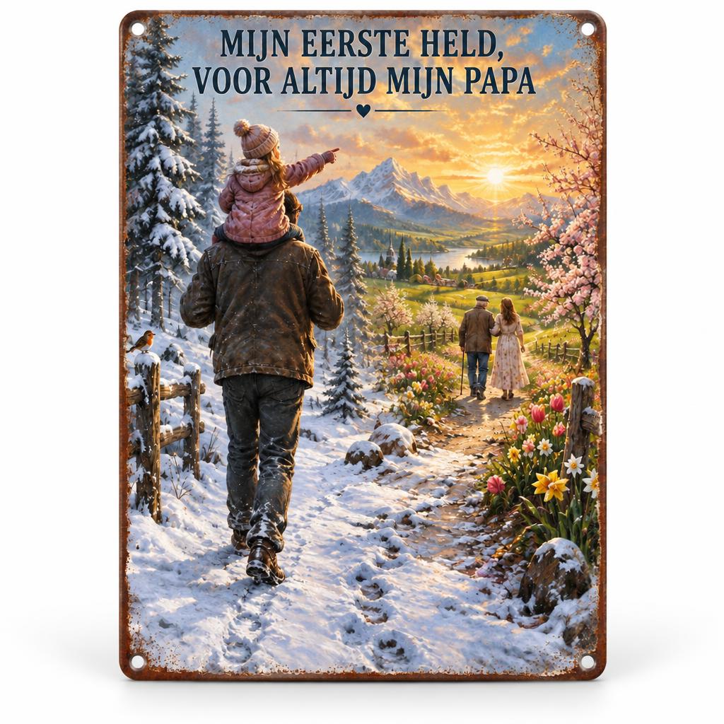 "Voor Mijn Papa, Mijn Held" Metalen Wandbord – Het Most Emotionele Cadeau voor Papa! ❤️