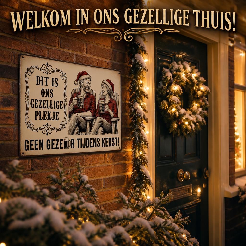 DIT IS ONS GEZELLIGE PLEKJE Metalen Bord - "Geen Gezeur Tijdens Kerst!" Retro Blikvanger & Uniek Kerstcadeau 🎄🍻