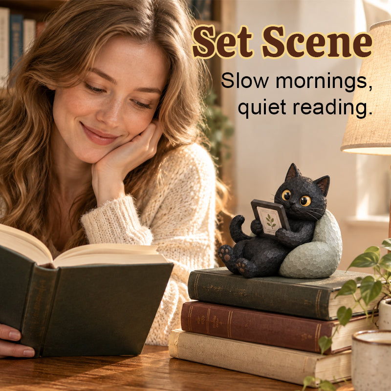 🐱 Lezende Kat Figuur – Het Perfecte Maatje voor Jouw Gezellige Boekenhoek 📚