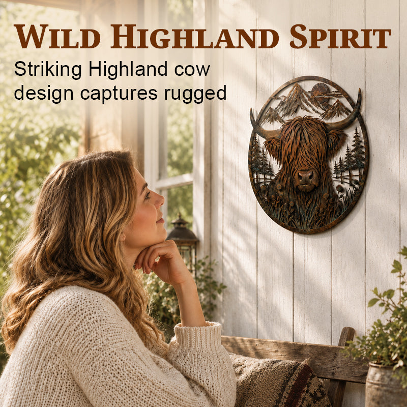 🏔️✨ Robuuste Highland Cow Metalen Wanddecoratie — Sfeer & Karakter in Huis!