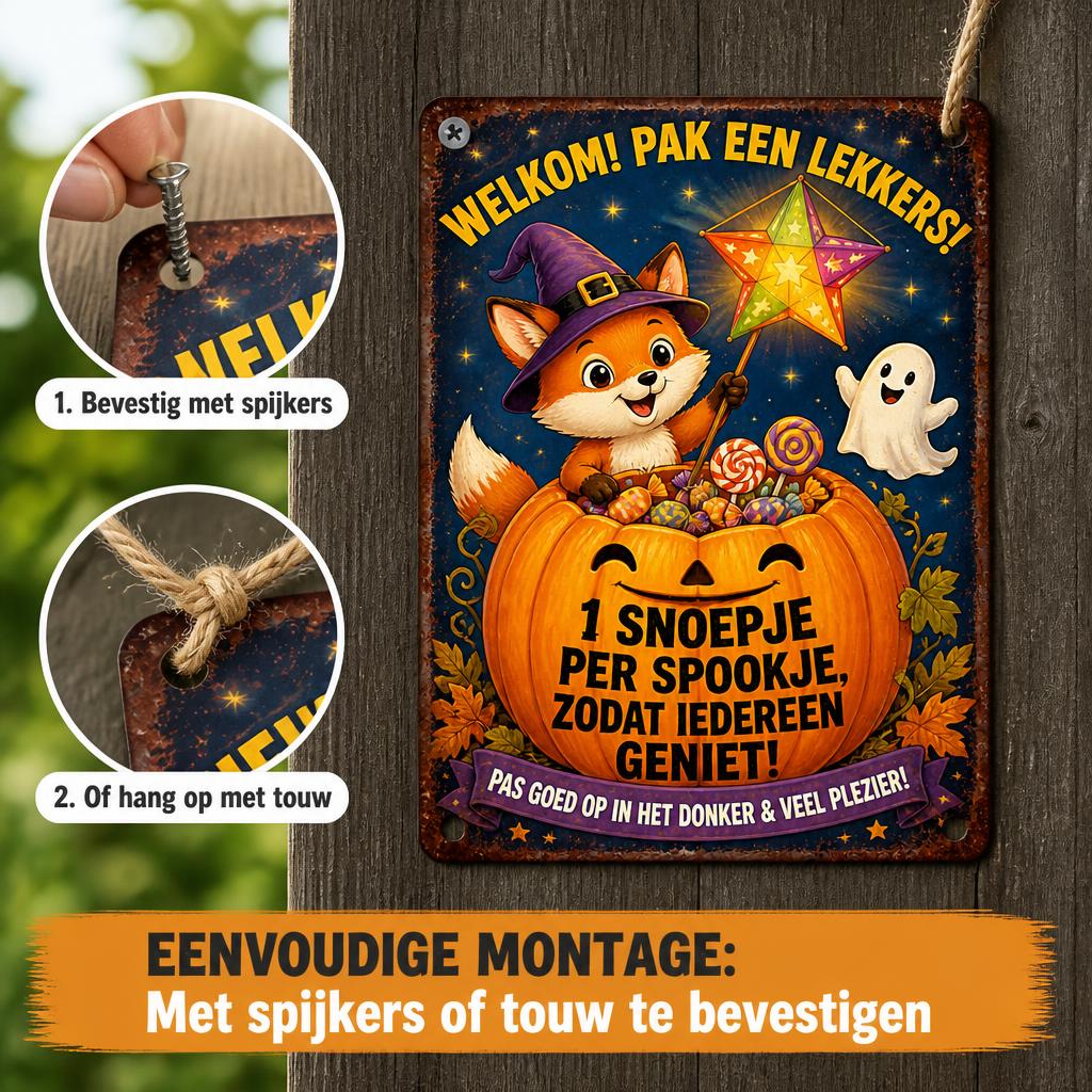 🍬 Zorgeloos De Deur Uit" Snoep Bordje | Voor Halloween & Sint-Maarten 🎃