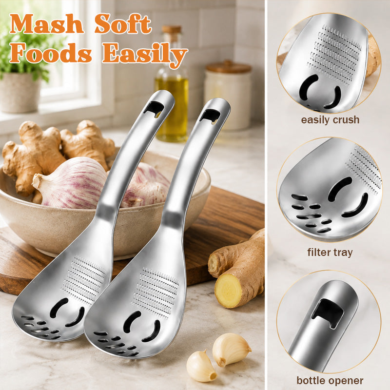 🥄 5-in-1 Multifunctionele Rasplepel – Snel Raspen, Prakken & Zeven Zonder Gedoe!