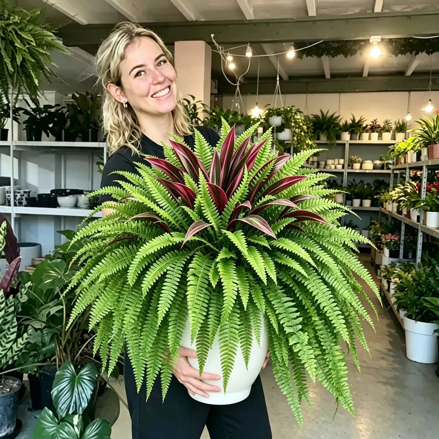 Net Echt! 🌿 Premium Kunstvaren Met Prachtige Rode Accentbladeren (UV-Bestendig)
