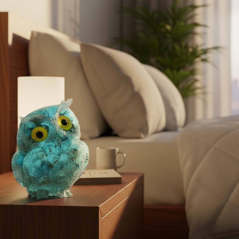 🦉 Käsintehty Pöllöhartsi Koriste Kristallisoralla - Viisauden Symboli Kotiin