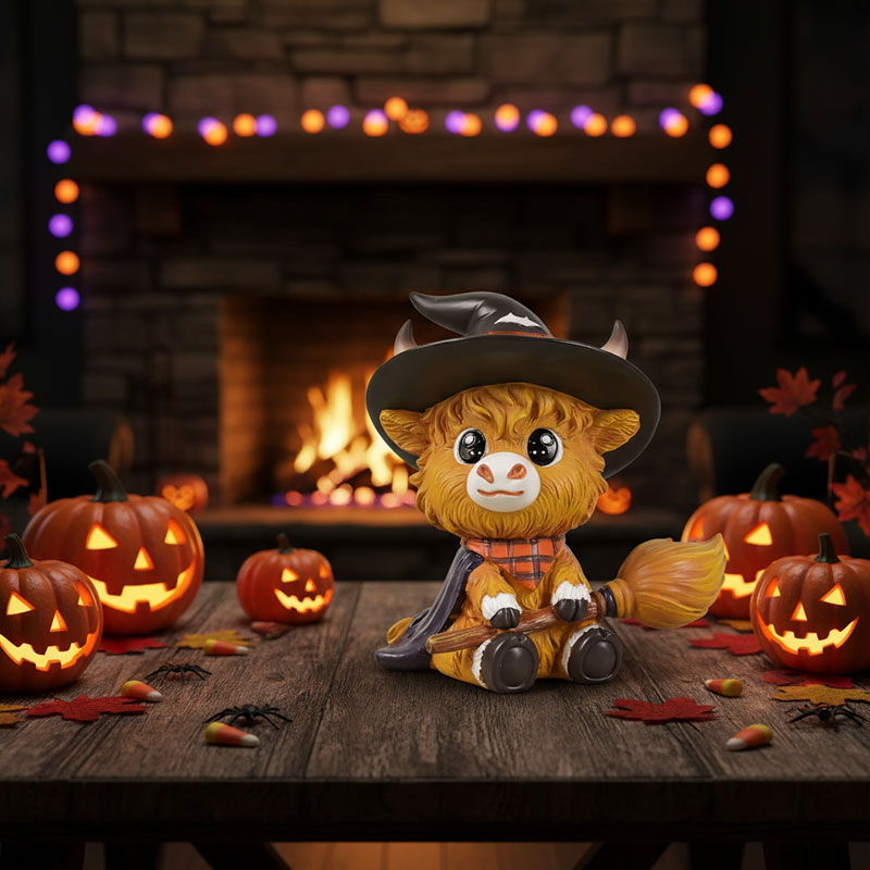 🎃 Halloween Highland Cow - söpö helmiöpöytäkoriste 🐮