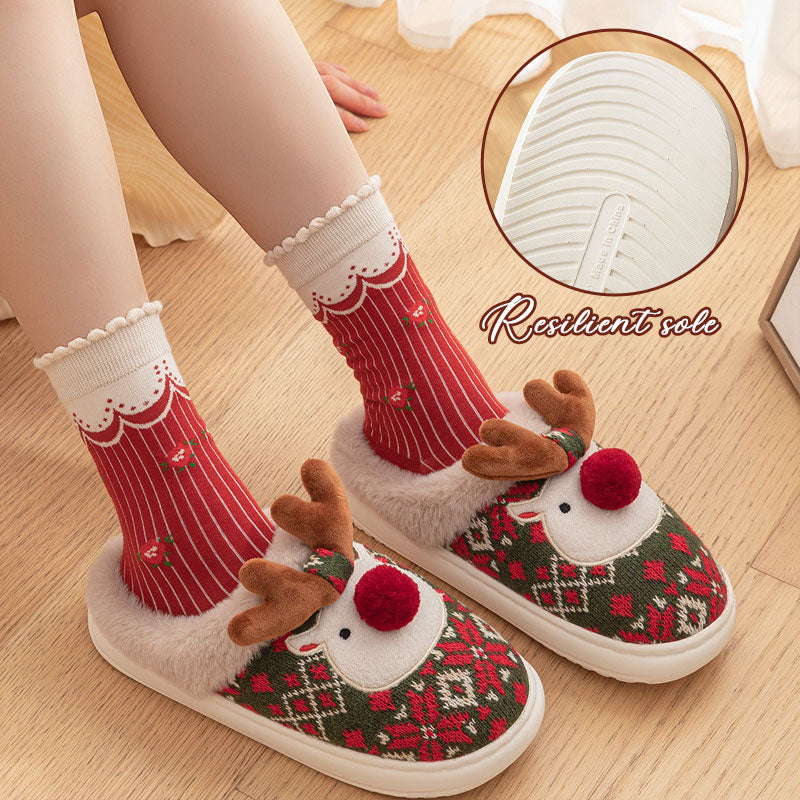 🦌 Suloiset Poro Tohvelit ✨ | Lämpimät Tekoturkisvuoriset Joulutossut 🔥 | Liukumaton Pohja