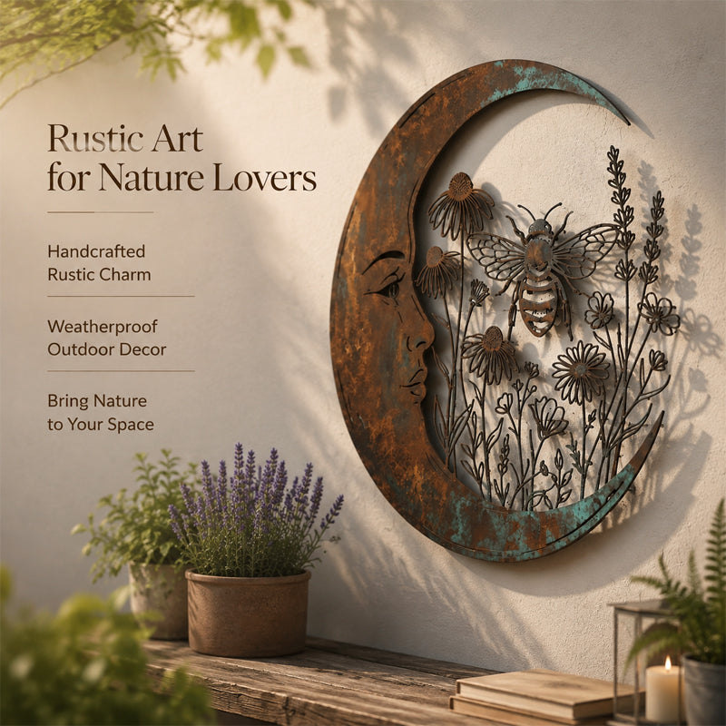 🐝 Creëer Je Eigen Dromerige Rustplek: Luxe Moon & Bee Wanddecoratie voor Buiten