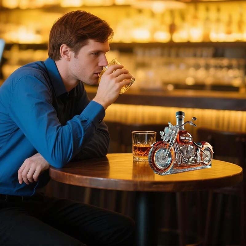 🏍️ Moottoripyörä Muotoinen Lasinen Viinipullo - Ainutlaatuinen Lahjaidea Miesten 🎁