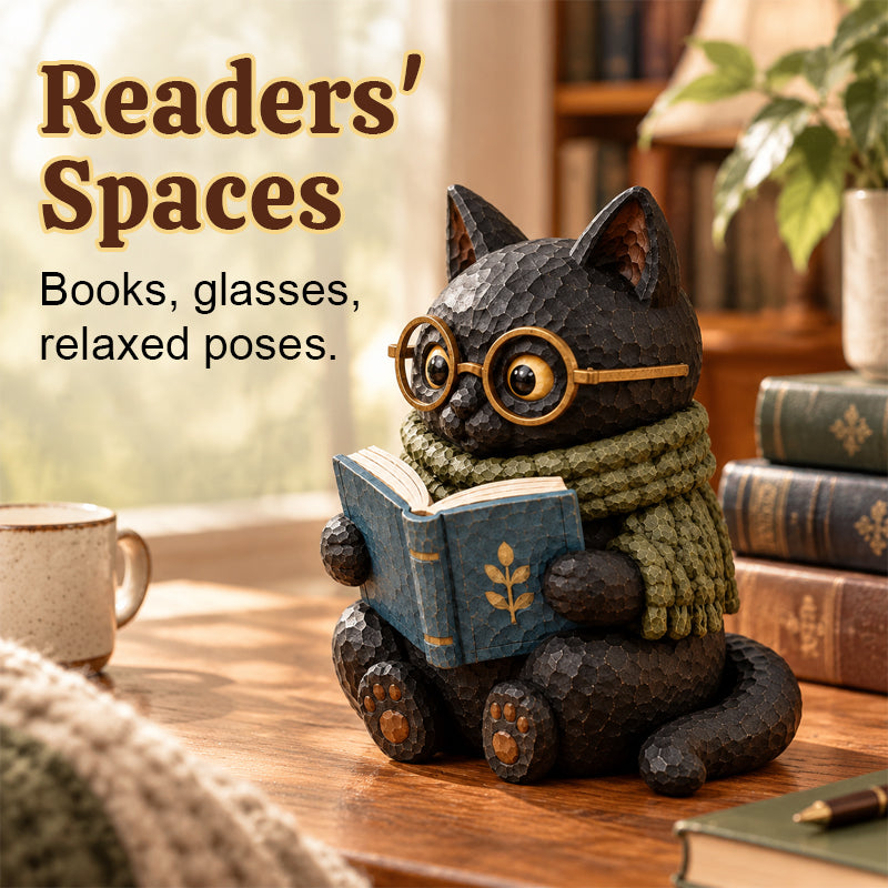 🐱 Lezende Kat Figuur – Het Perfecte Maatje voor Jouw Gezellige Boekenhoek 📚