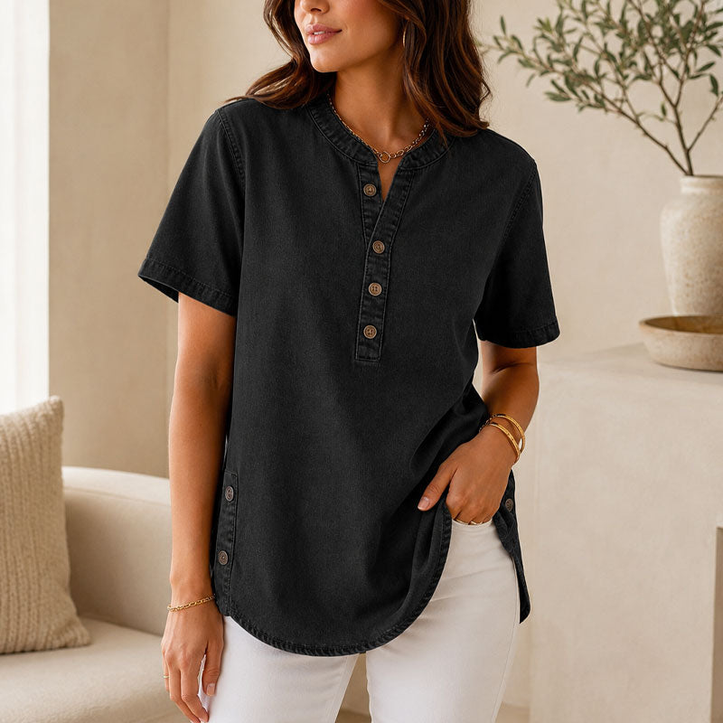 Dames Kwalitatieve mengstof Denim Tuniek✨V-hals los passend voor dagelijks dragen