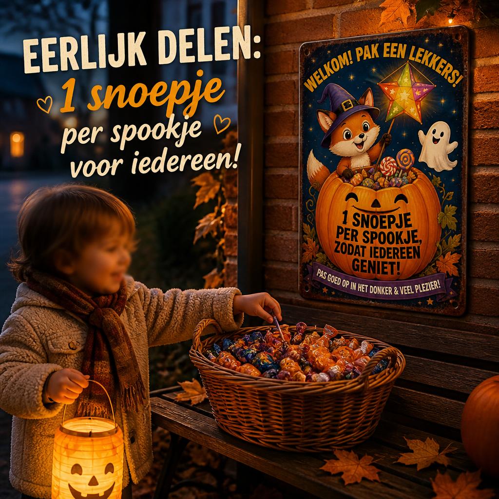 🍬 Zorgeloos De Deur Uit" Snoep Bordje | Voor Halloween & Sint-Maarten 🎃