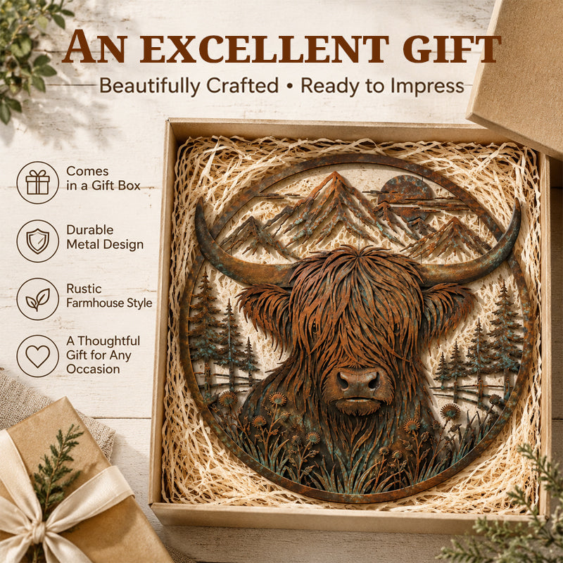 🏔️✨ Robuuste Highland Cow Metalen Wanddecoratie — Sfeer & Karakter in Huis!