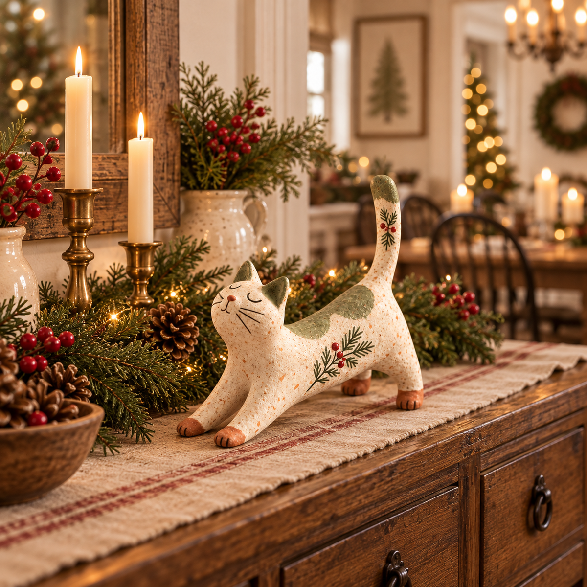 🐾 Boskatje van 't Huis | Liefdevol Kerstbeeldje voor Sfeer & Gezelligheid 🎄