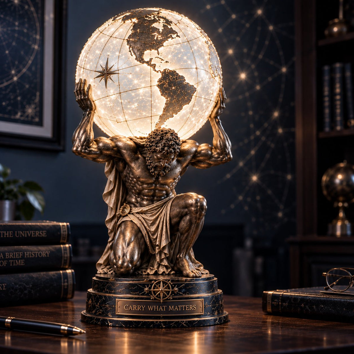 🌏 Atlas Klassieke Sfeerlamp – Verlichte Hemelbol voor Rust, Focus & Studie