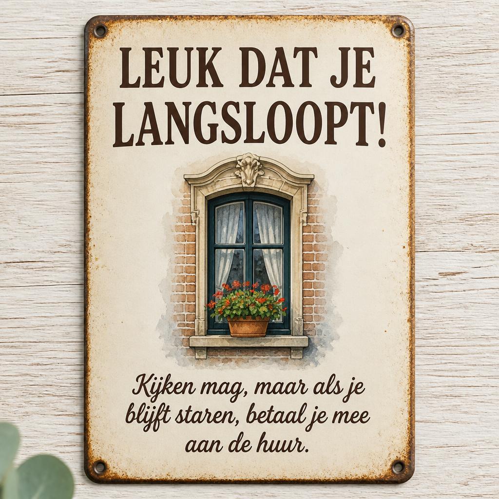 "Kijken Mag, Staren Kost Huur!" 💸 Grappig Vintage Privacy Bord