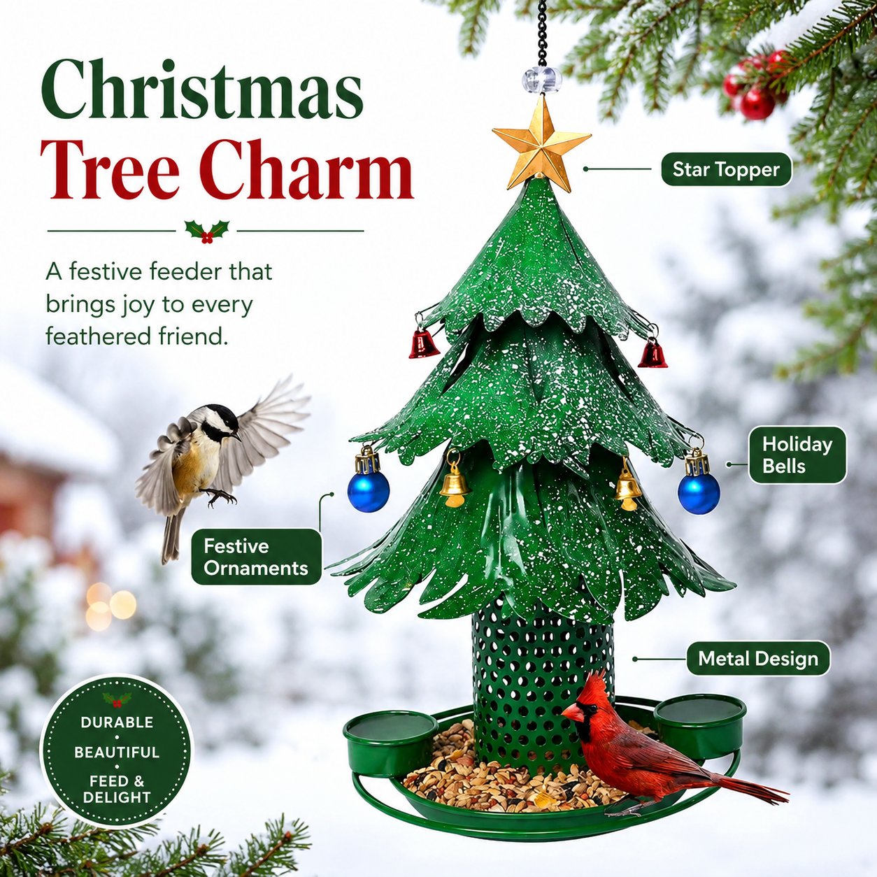 ✨ Breng wintermagie voor je raam: Luxe kerstboom vogelvoederbak met echt klokkenspel! 🐦