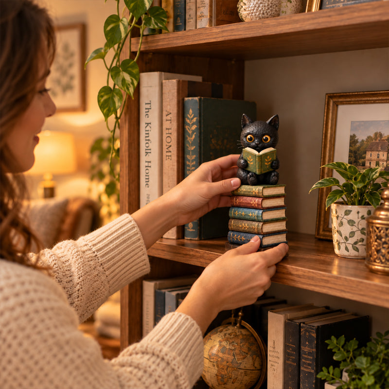 🐱 Lezende Kat Figuur – Het Perfecte Maatje voor Jouw Gezellige Boekenhoek 📚
