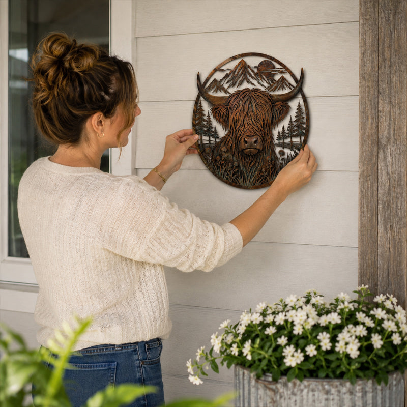 🏔️✨ Robuuste Highland Cow Metalen Wanddecoratie — Sfeer & Karakter in Huis!