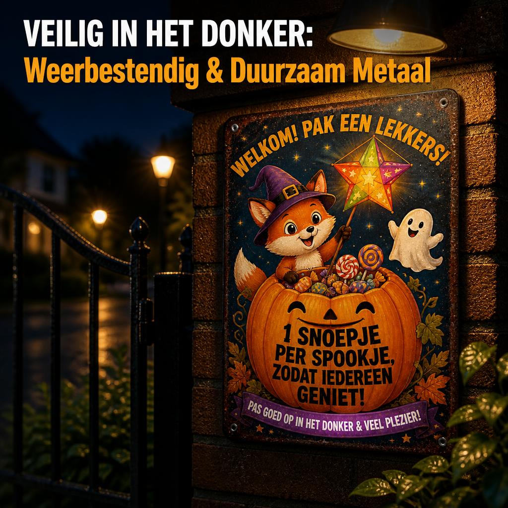 🍬 Zorgeloos De Deur Uit" Snoep Bordje | Voor Halloween & Sint-Maarten 🎃