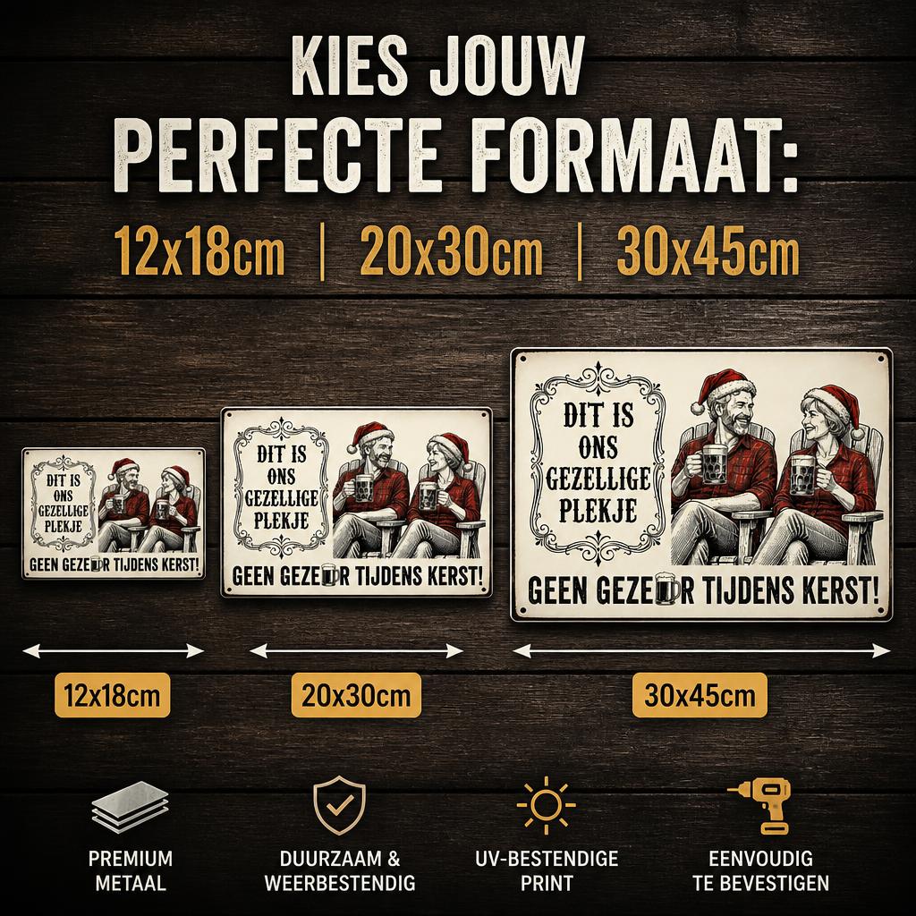 DIT IS ONS GEZELLIGE PLEKJE Metalen Bord - "Geen Gezeur Tijdens Kerst!" Retro Blikvanger & Uniek Kerstcadeau 🎄🍻