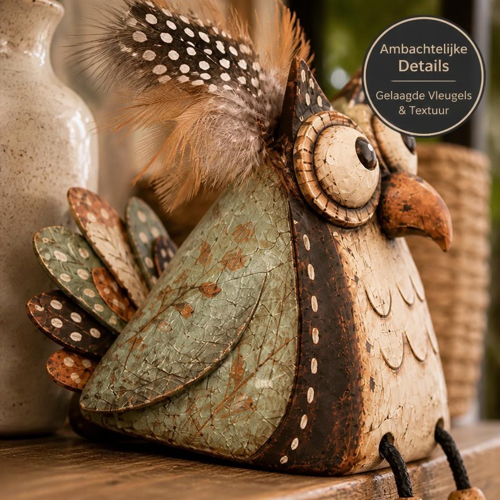 🍂 Geef Je Huis Direct Die Unieke, Warme & Landelijke Sfeer – 🦉 Decoratieve Uil Met Bungelbenen 🏠