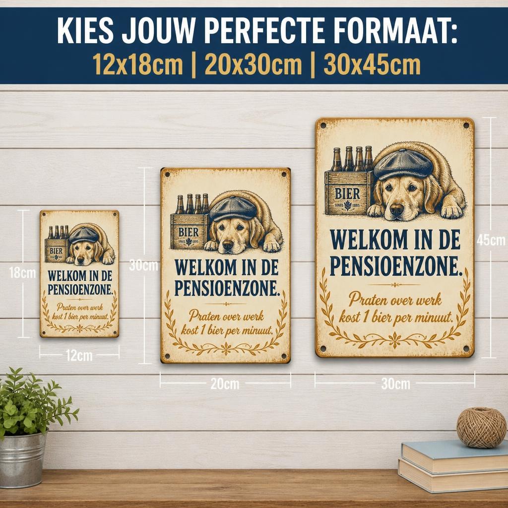 Metalen Bord "Pensioenzone" – Praten Over Werk Kost 1 Bier Per Minuut! 🍺