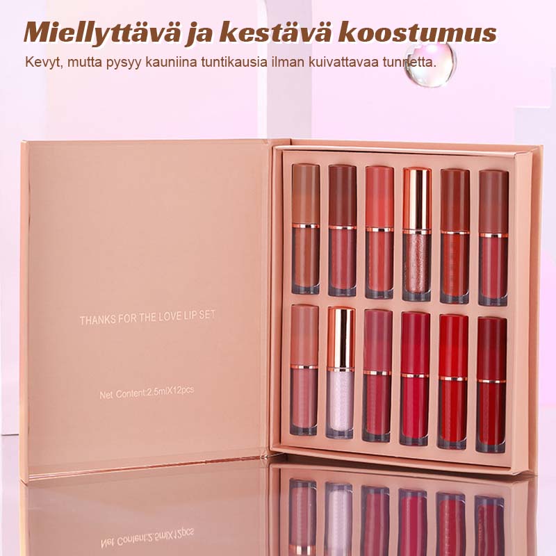 🌸 12-Värinen Kirjahuulikiiltosetti