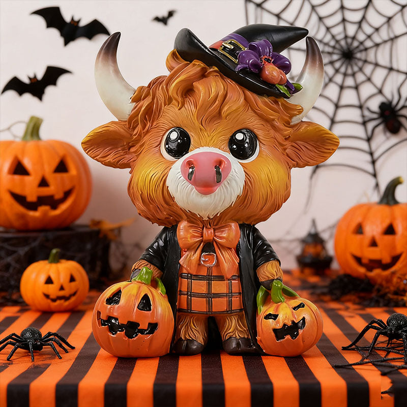 🎃 Halloween Highland Cow - söpö helmiöpöytäkoriste 🐮