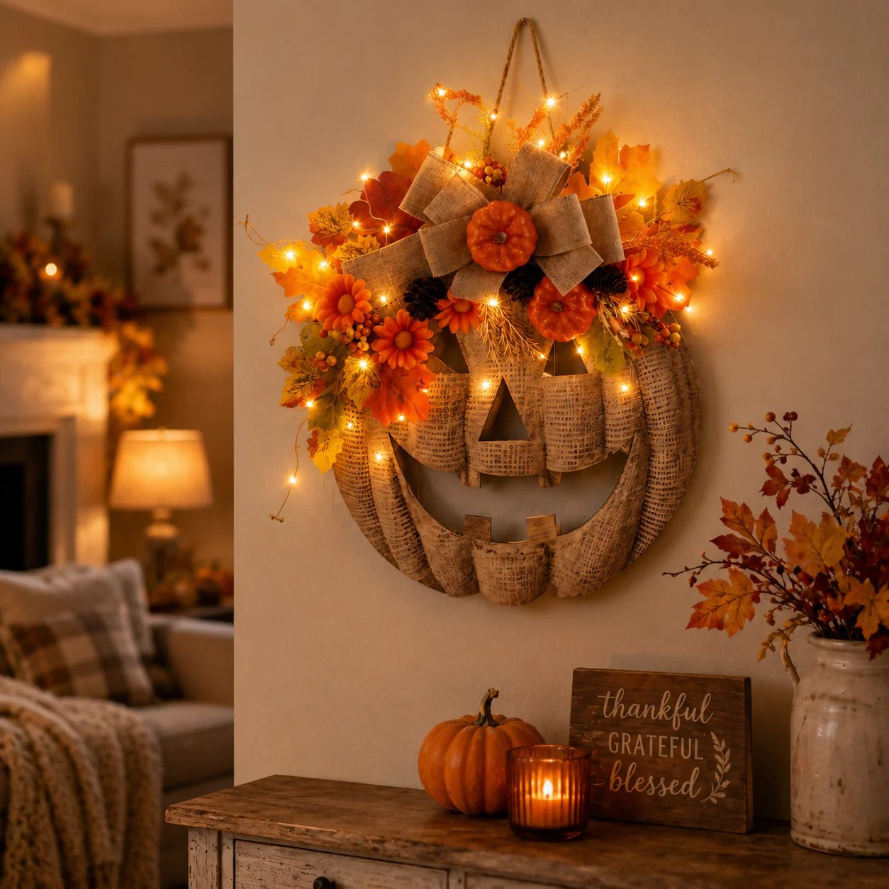 🎃 Sfeervolle LED Pompoenkrans ✨ Maak Je Huis Direct Gezellig