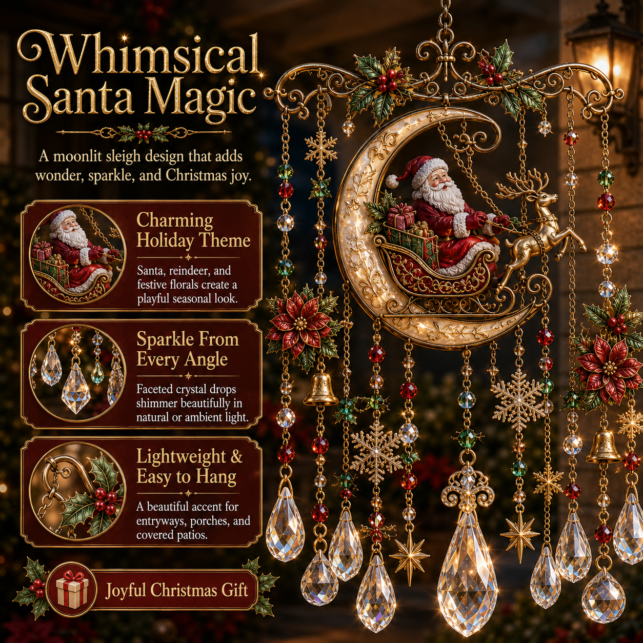 🔮 Magische Kerstkristallen Windgong 🎁 – Breng Warmte, Licht & Kerstmagie In Huis! 🎄