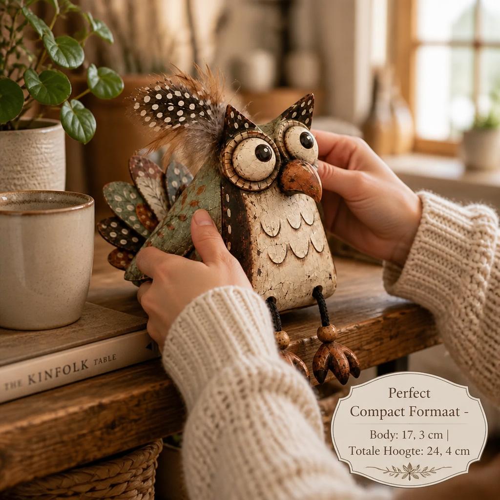 🍂 Geef Je Huis Direct Die Unieke, Warme & Landelijke Sfeer – 🦉 Decoratieve Uil Met Bungelbenen 🏠