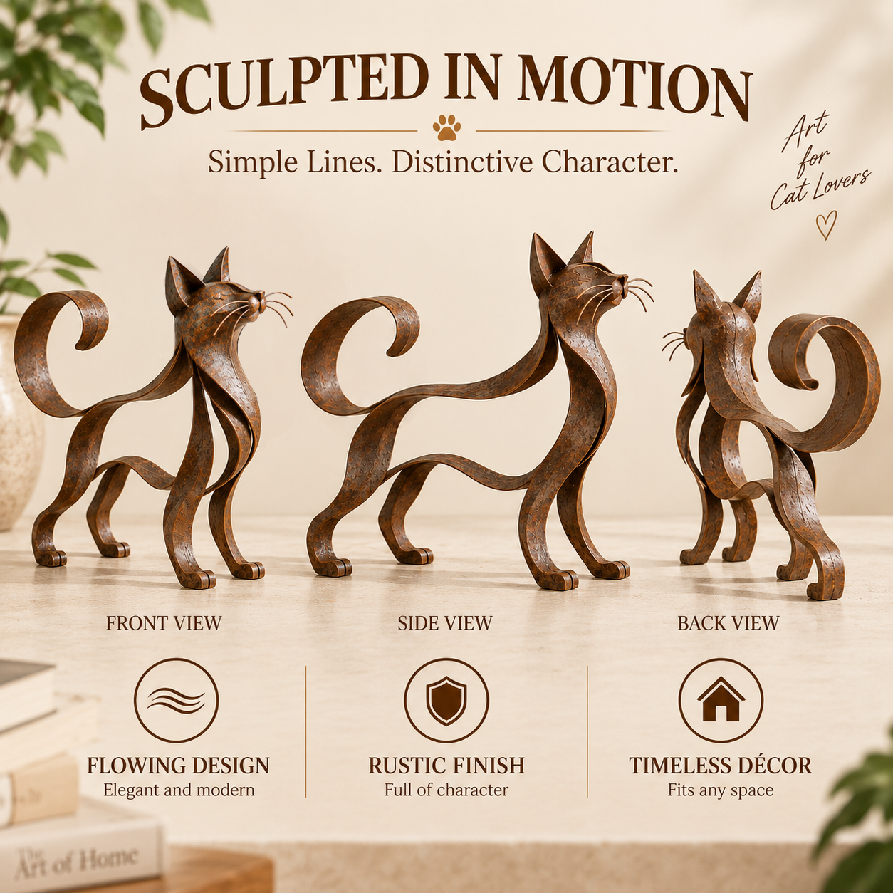 🐱✨ Elegant Metalen Maine Coon Beeldje – Sfeervolle Kattenkunst voor in Huis 🏡