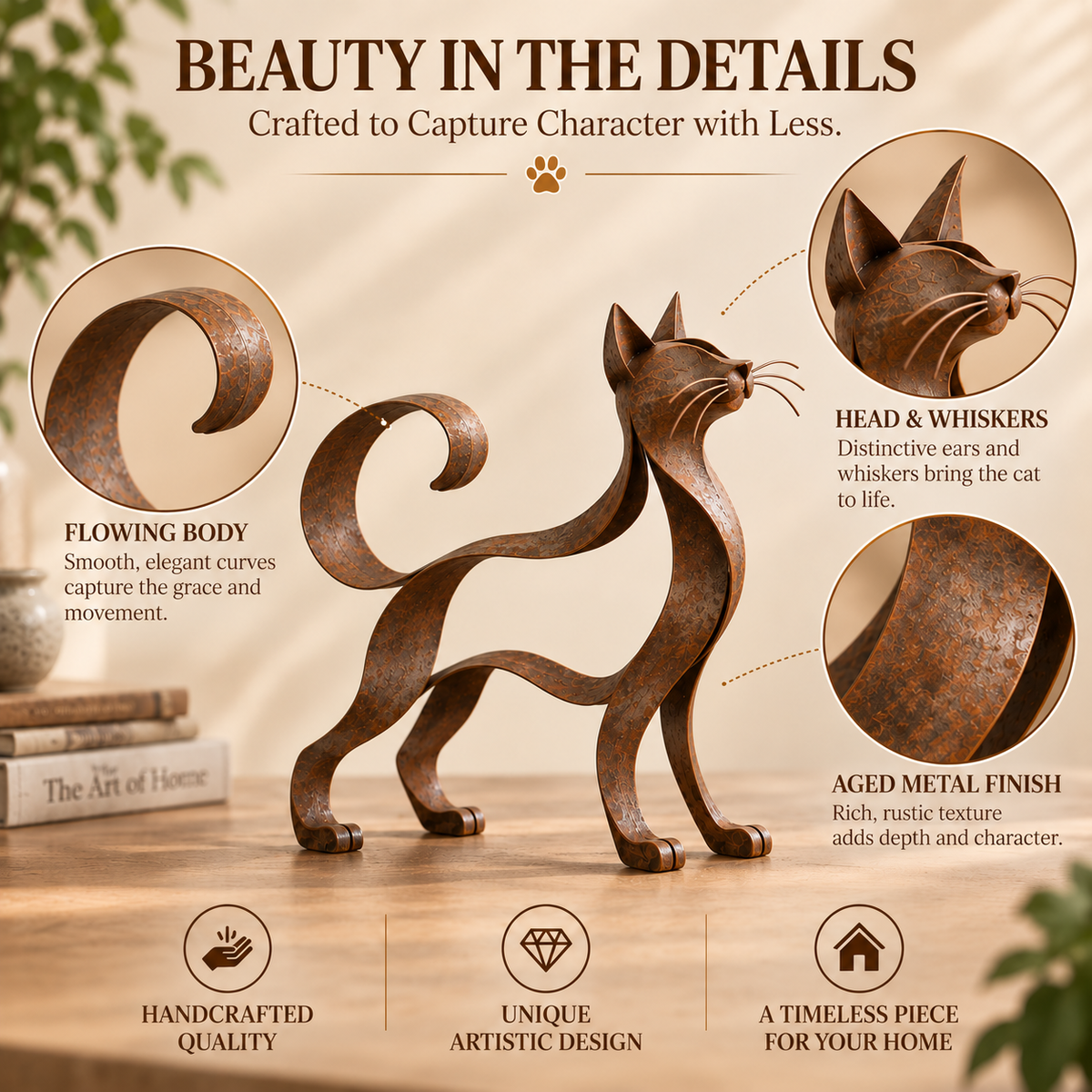 🐱✨ Elegant Metalen Maine Coon Beeldje – Sfeervolle Kattenkunst voor in Huis 🏡