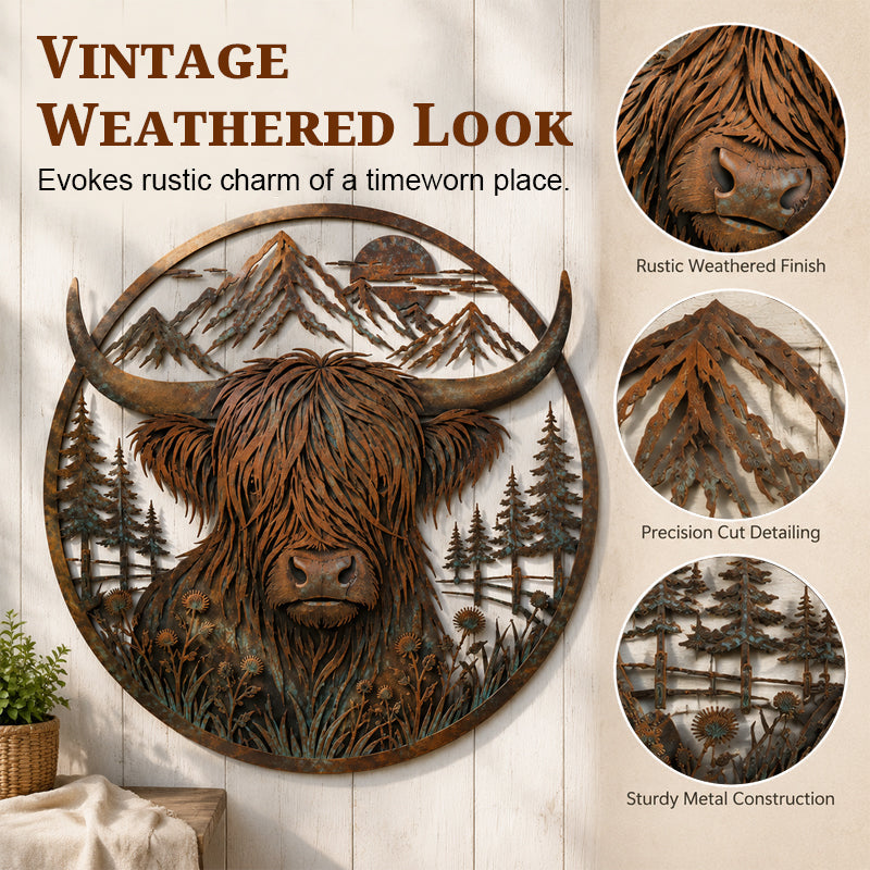 🏔️✨ Robuuste Highland Cow Metalen Wanddecoratie — Sfeer & Karakter in Huis!
